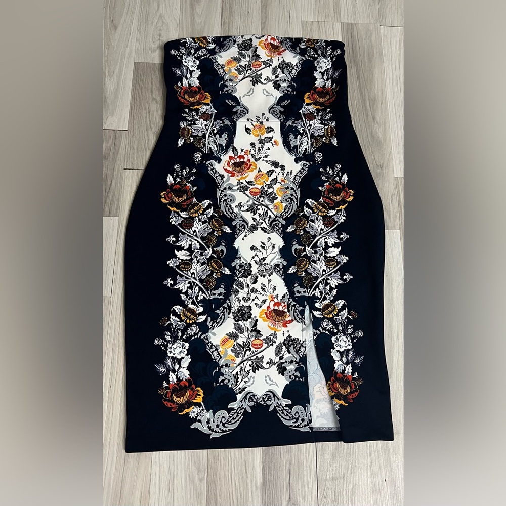 Floral Strapless Mini Dress-Size:14 - Picture 3 of 5